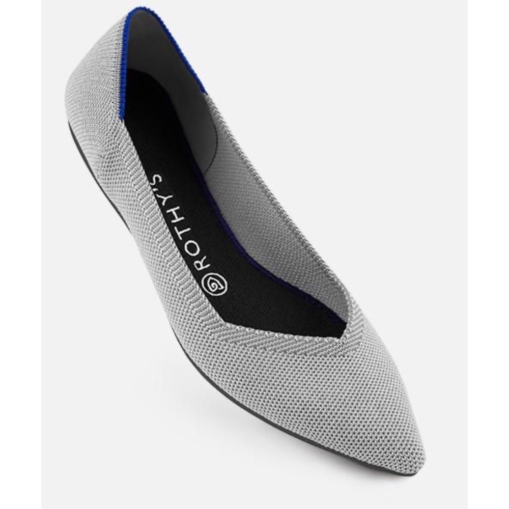 Rothy’s “The Point” Cloud Grey Birdseye Flats Size 8.5/ excellent